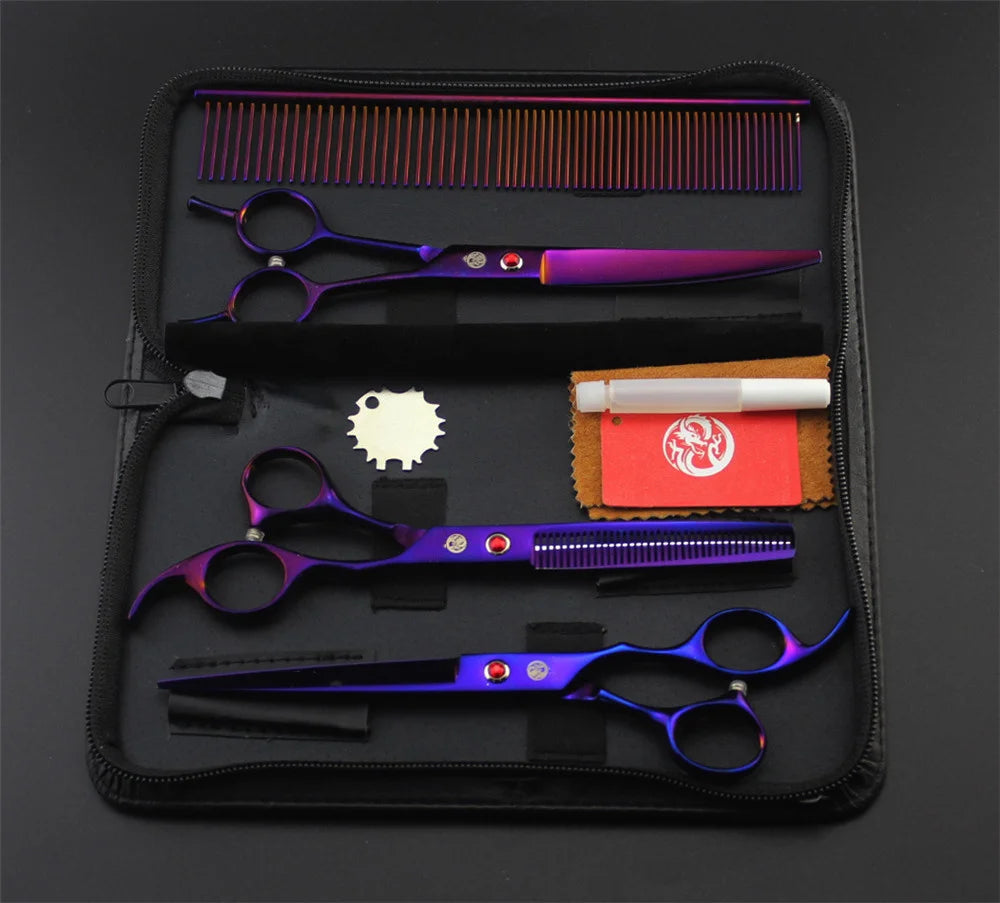 Brand Pet Grooming Scissors Set 7 8 Inch Professional Japan 440C Dog Shears Hair Cutting Thinning Curved Scissors With Comb Bag
