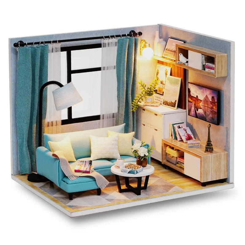 Doll House Furniture Diy Miniature 3D Wooden Miniaturas Dollhouse Toys for Children Birthday Casa Kitten Diary H013