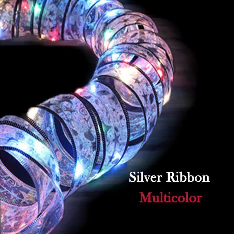 Christmas Decoration LED Ribbon Fairy Lights Christmas Tree Ornaments for Home 2023 DIY Bows Light String Navidad New Year 2024
