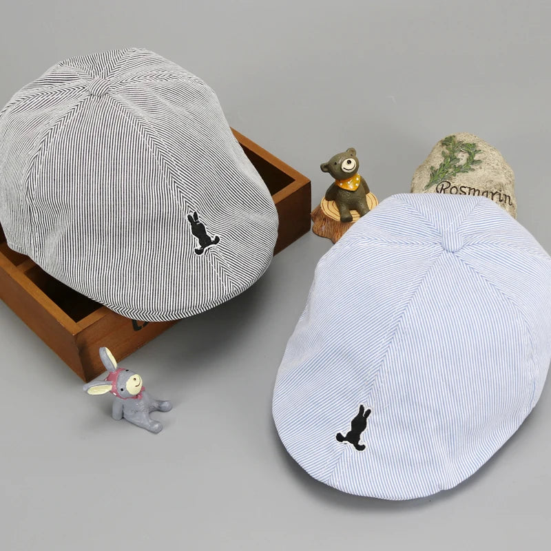 Cute Kids Striped Beret Boys Girls Solid Baseball Cap Cotton Beret Hat Children Peaked Caps