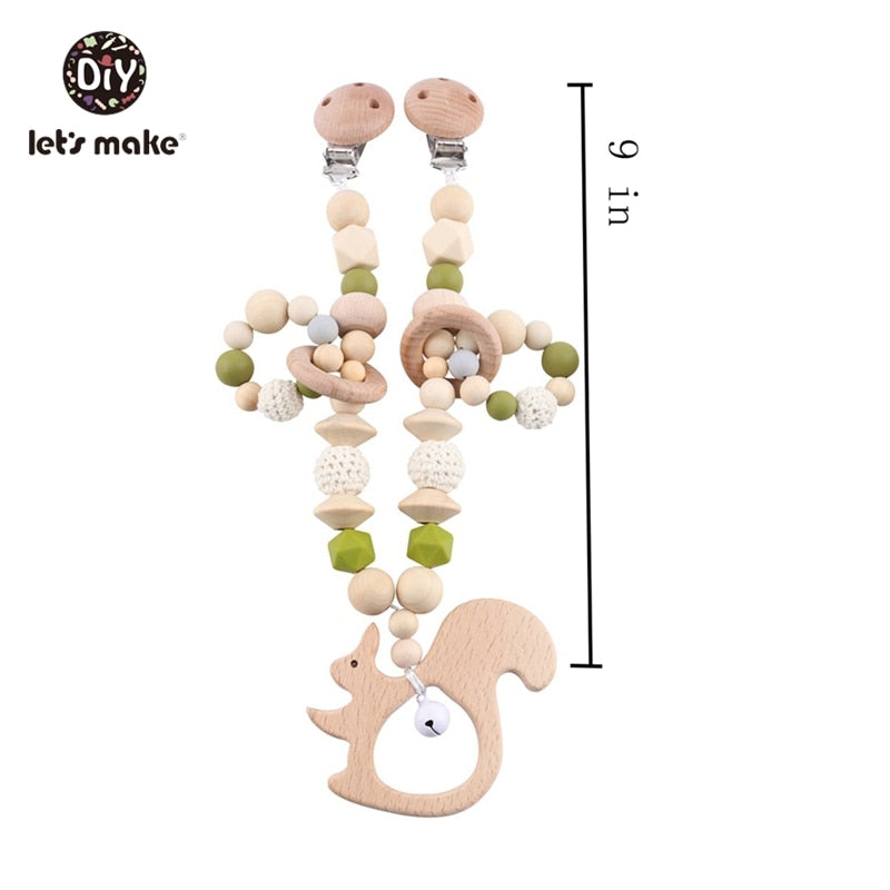 Let's Make Wood Teether Baby Bed Hanging Rattles Toy Make Noise Bird Elephant Shape Crochet Beads Bracelet Pram Clip Baby Rattle