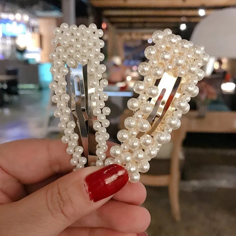 Korean Simulated Pearl Barrettes Beaded Geometric Women Hair Clip Hairgrips Hair Accessories Girls Jewelry Hair Pins
