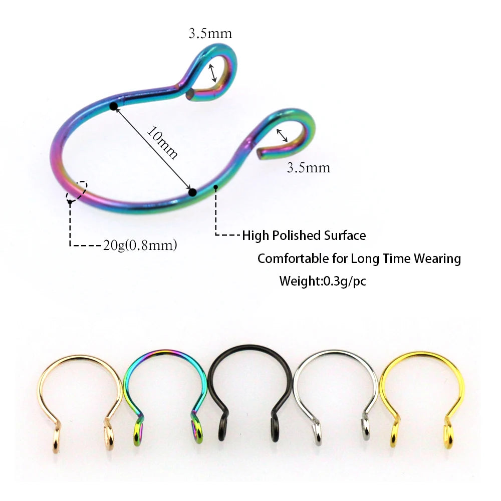 1-5pcs Steel 20G Dainty Faux Nose Rings Fake Septum Rings Hoop Nostril Piercing Fake Clip on Nose Rings Oreja Piercings Jewelry