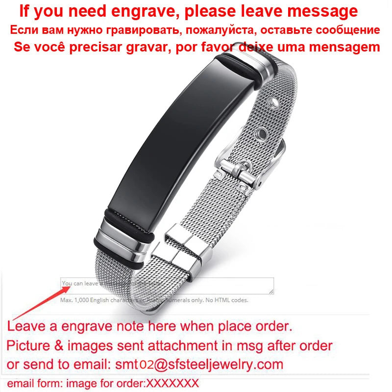 Meaeguet Personalized Bangle Men's Slide Mesh Bracelet Customized Name Wristband Stainless Steel Male Bileklik Pulseira