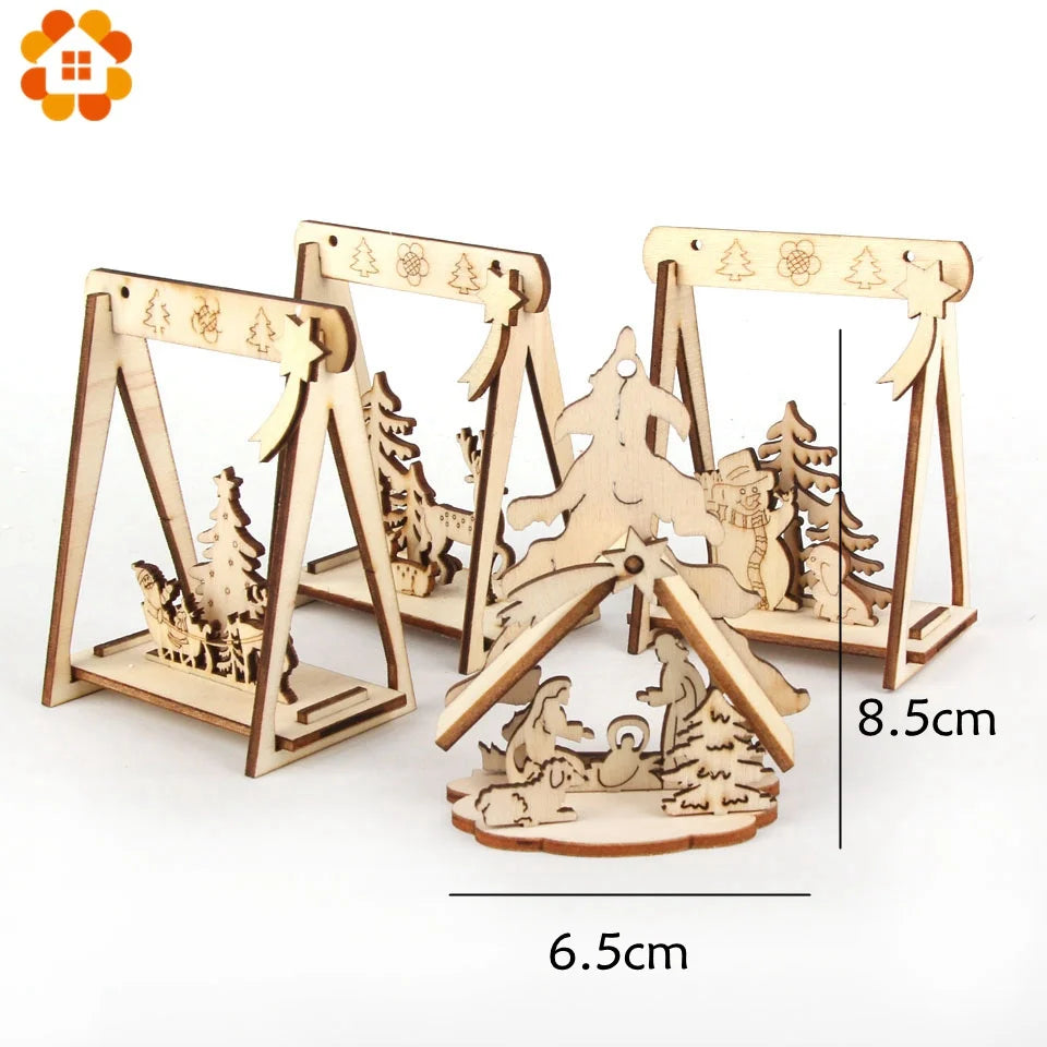 2pcs/Lot DIY Creative Small Hollow Christmas Wooden Ornaments for Home Christmas Party Ornament Decorations Kids Supplies