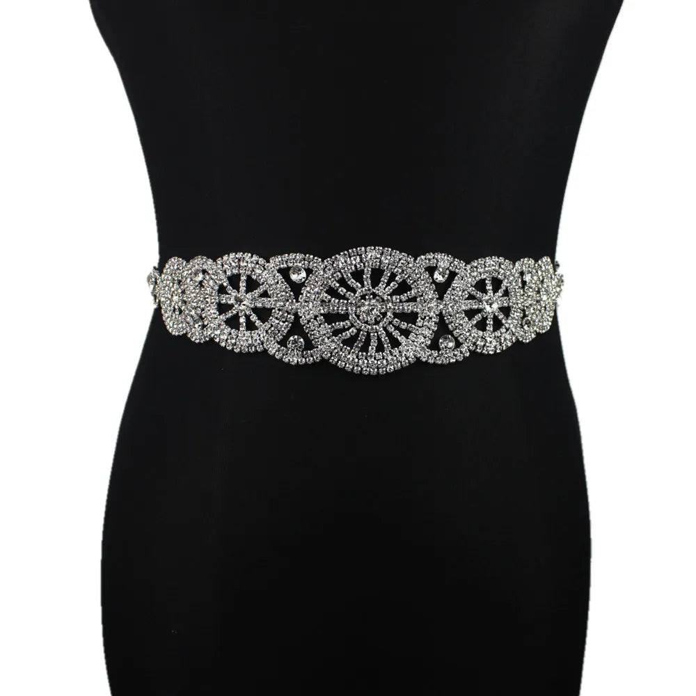 Handmade Silver Bridal Belt Rhinestone Waistband Applique for Evening Prom Dresses Wedding Decoration White Beige Sash Ribbon