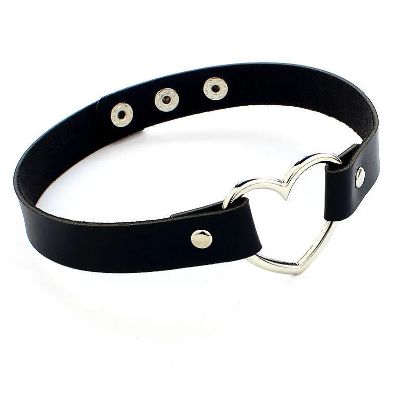 1Pc Collar Punk Round Gothic Goth Choker Necklace Love PU Leather Neck Buckle Necklaces Jewelry for Women
