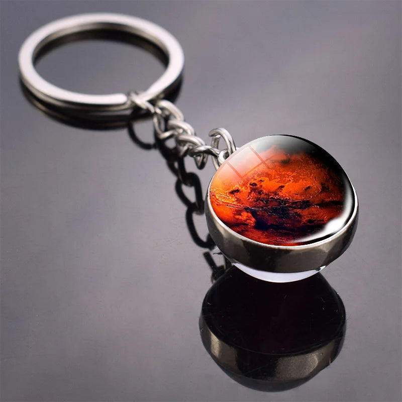 Galaxy Planet Keychain Trendy Solar System Art Picture Glass Ball Key Chain Moon Earth Mars Double Side Pendant Universe Jewelry