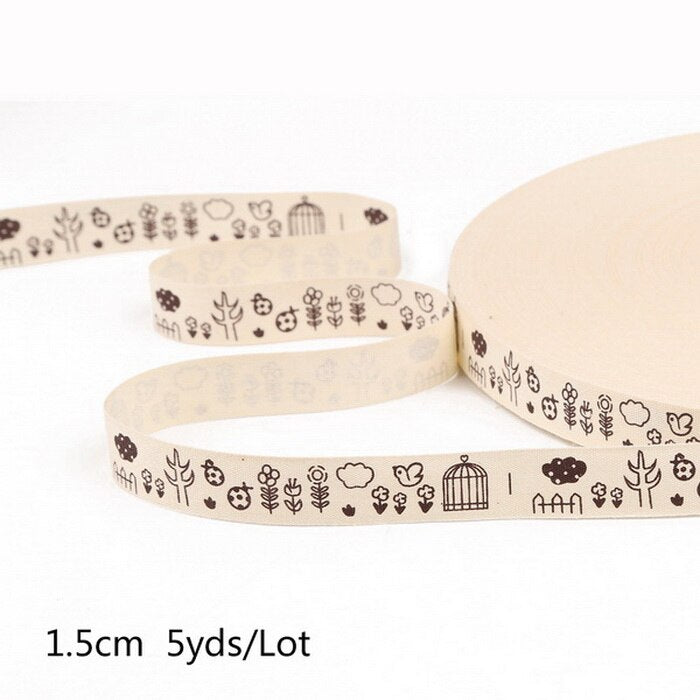5yards Cartoon Printed Cotton Ribbons Hairbows Christmas Decoration for Home Gif