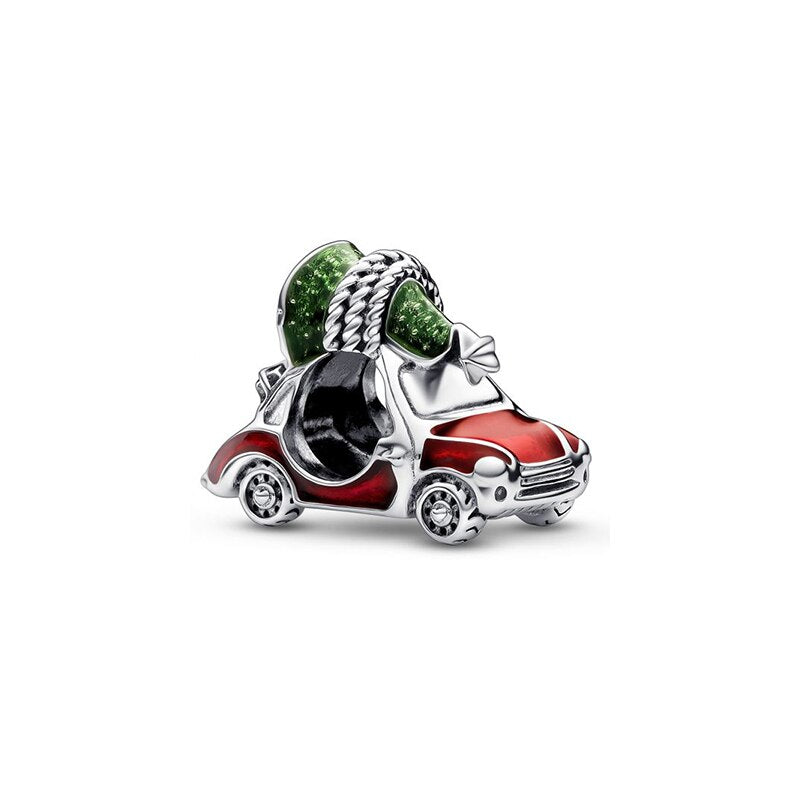 Christmas Plata De Ley 925 New in Red Socks Santa Charm Christmas Tree Beads for Pandora 925 Bracelet Necklace Christmas Jewelry
