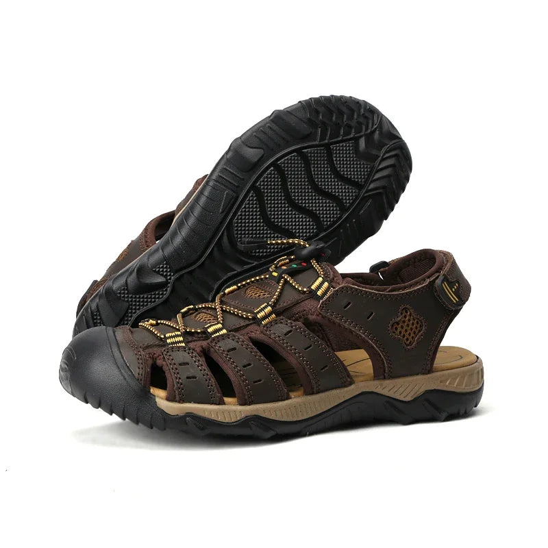 Summer Men's Sandals Leather Men Shoes Men Breathable Design Outdoor Men Leather Sandals Fashion Walking Roman Sneakers
