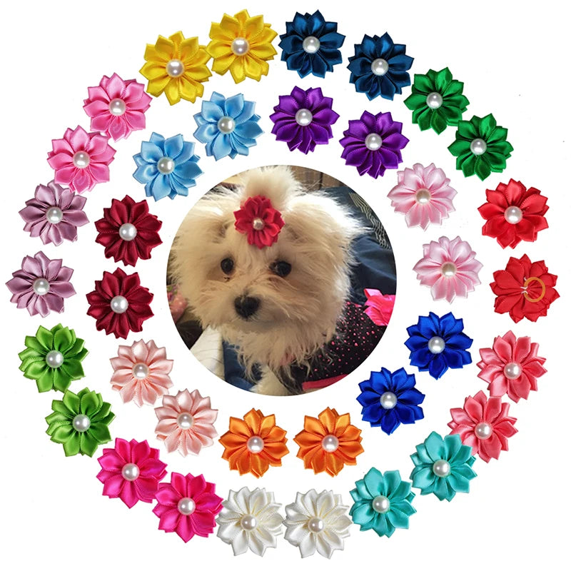 20PCS Pet Bows Dog Hair Bows for Puppy Yorkshirk Small Dogs Hair Accessories Grooming Bows Rubber Bands Dog Bows Pet Supplies