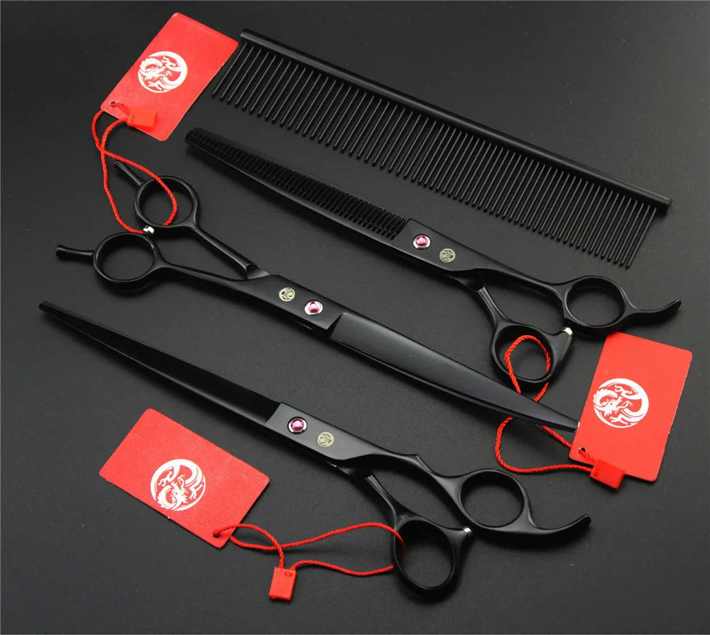 Brand Pet Grooming Scissors Set 7 8 Inch Professional Japan 440C Dog Shears Hair Cutting Thinning Curved Scissors With Comb Bag