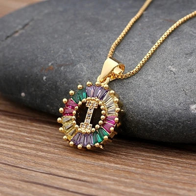 Gold Color Initial Multicolor CZ Necklace Charm Letter Necklace Name Jewelry for Women Accessories Girlfriend