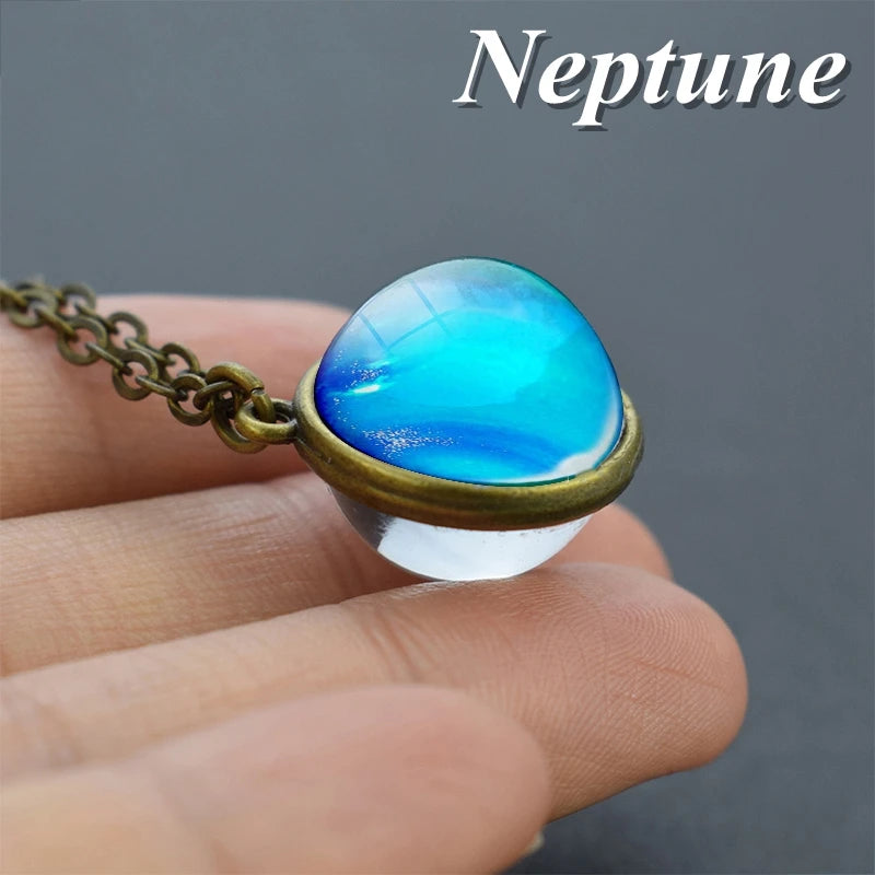 2019 New Glass Ball Galaxy Double Sided Pendant Necklace Universe Planet Jewelry Glass Picture Handmade Statement Necklace