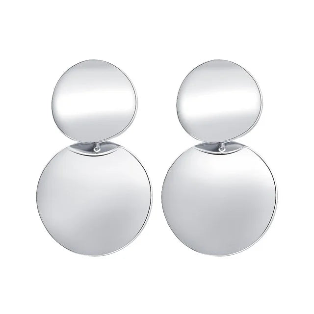 Simple Fashion Gold Color Silver Plated Geometric Big Round Clip Earrings for Women Fashion Big Hollow Ear Clip Jewelry