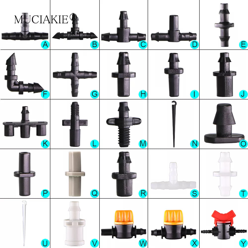 MUCIAKIE Sprinkler Irrigation 1/4 Inch Barb Tee Single Double Barb Barbed Water Pipe Connectors for 4/7mm Hose Garden Fitting
