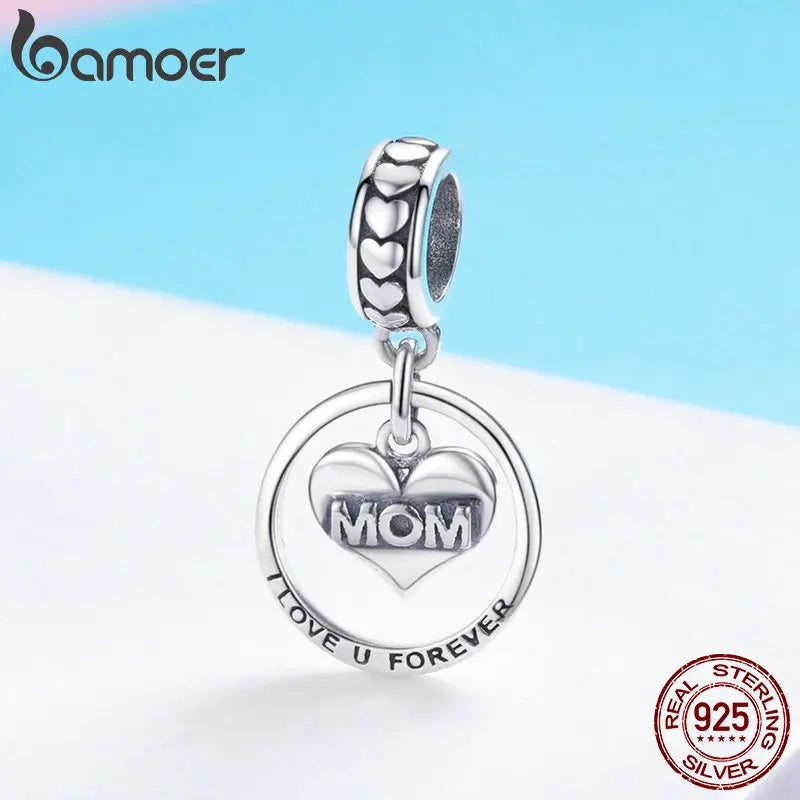 BAMOER 925 Sterling Silver I Love U Forever Mom Mother Engrave Beads Fit Charm Bracelets & Bangles Jewelry Mother
