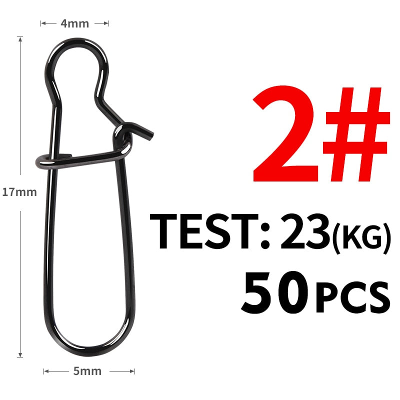 Meredith 50pcs Stainless Steel Fishing Connector Fast Clip Lock Snap Swivel Solid Rings Safety Snaps Fishing Hook Tool Snap