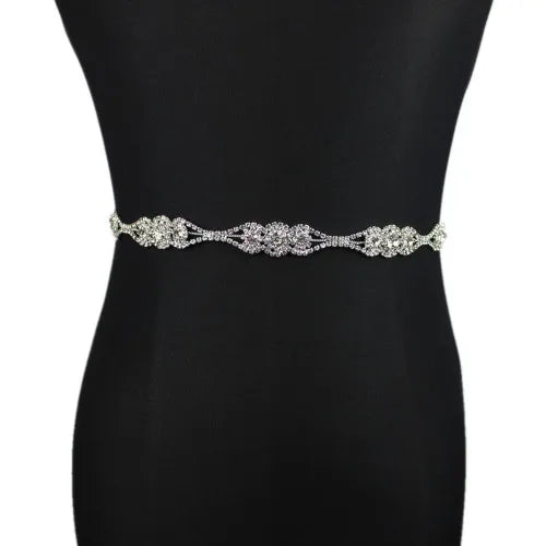 Handmade Silver Bridal Belt Rhinestone Waistband Applique for Evening Prom Dresses Wedding Decoration White Beige Sash Ribbon