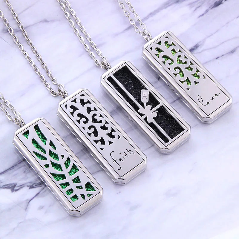 New Square Aromatherapy Necklace Stainless Steel Open Perfume Locket Essential Oils Diffuser Necklace Aroma Jewelry