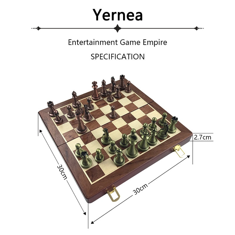 Classic Zinc Alloy Chess Pieces Wooden Chessboard Chess Game Set With King Height 6.7cm Outdoor Game High Quality Chess Yernea