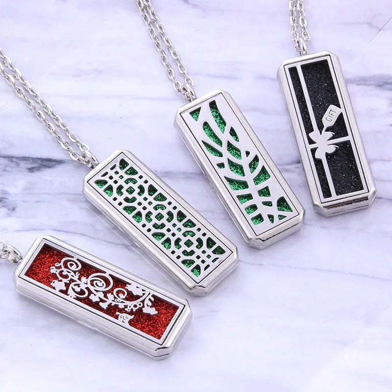 New Square Aromatherapy Necklace Stainless Steel Open Perfume Locket Essential Oils Diffuser Necklace Aroma Jewelry