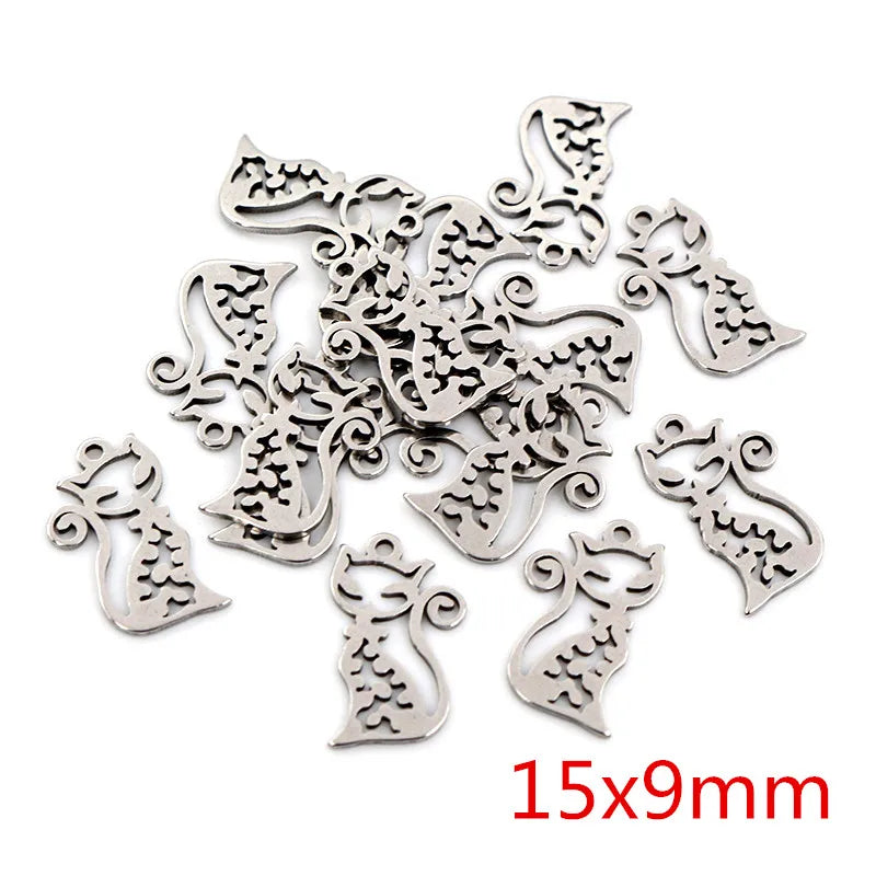 30pc/Lot 316 Stainless Steel Five-Pointed Star Cute Necklace Pendant Charms Small Cat Dolphin Fish Charms for DIY Jewelry Making