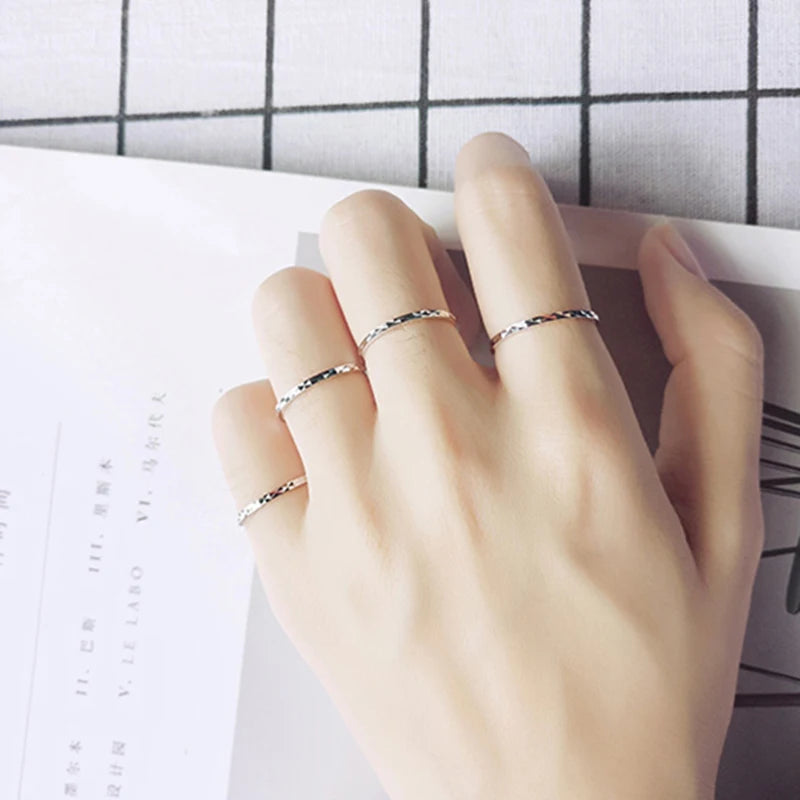 925 Sterling Silver Ring Fashion Simple Glint Gleam Fine Ring Thin Little Finger Ring for Women Jewelry