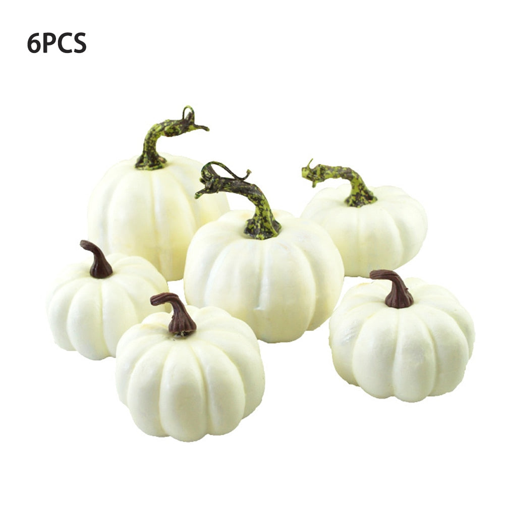 7pcs Artificial Pumpkin Mold White Yellow Halloween Thanksgiving Autumn Harvest Pumpkin Props for Home Halloween Decoration
