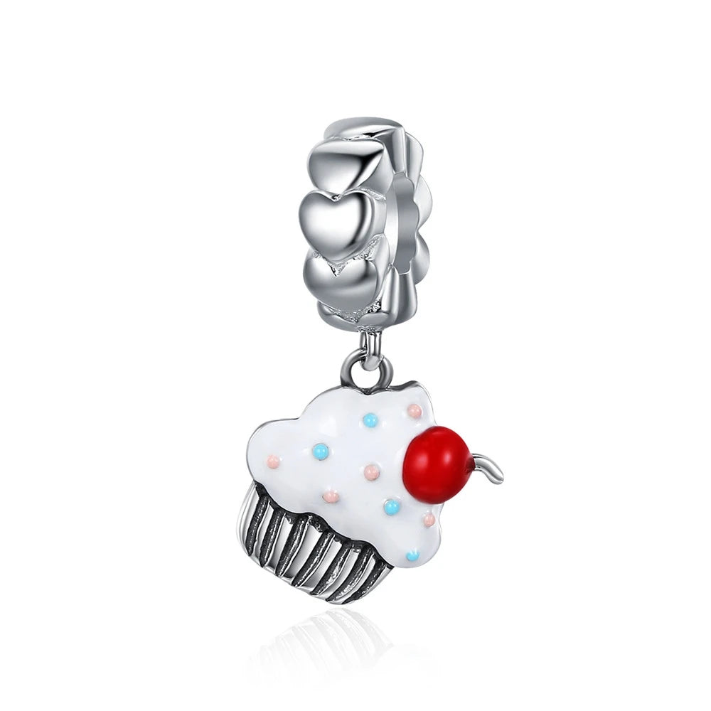 BISAER 925 Sterling Silver Couple Girl Boy Pendant Charm Pineapple Strawberry Dessert Beads for Women Bracelet DIY Fine Jewelry