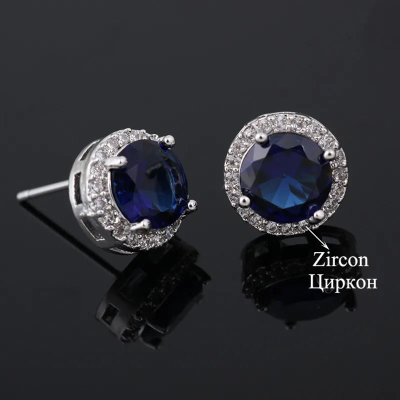 Classic Green AAA Cubic Zirconia Stud Earrings Round Crystal Girl Ear Studs for Women Multicolor Jewelry Brincos AE176