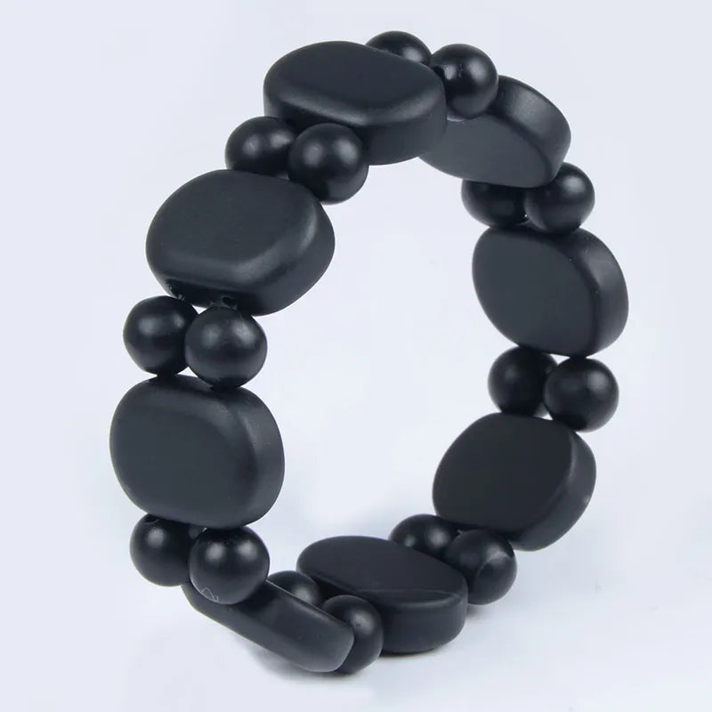 100%Quality Real Bianshi Black Natural Stone Bracelet Carve Black Beads Bracelet for Men&Women Jewelry