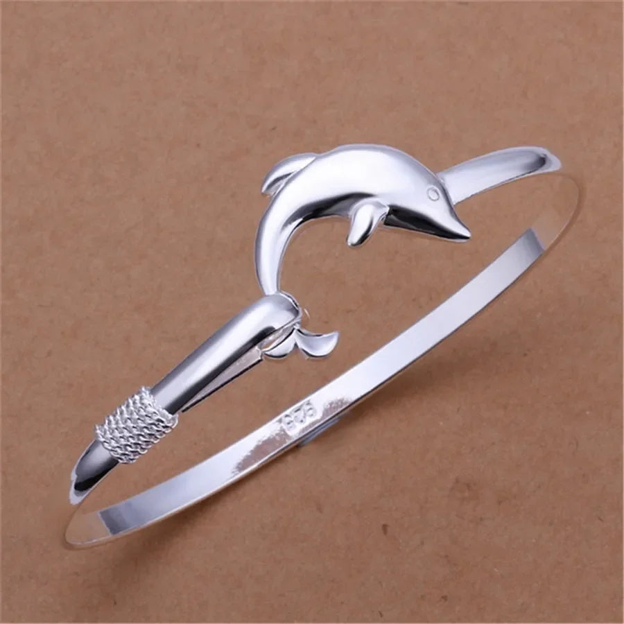 925 Silver Color Exquisite Luxury Gorgeous Fashion Wedding Women Lady Bracelet Bangle Charm Stamped Nice Birthday