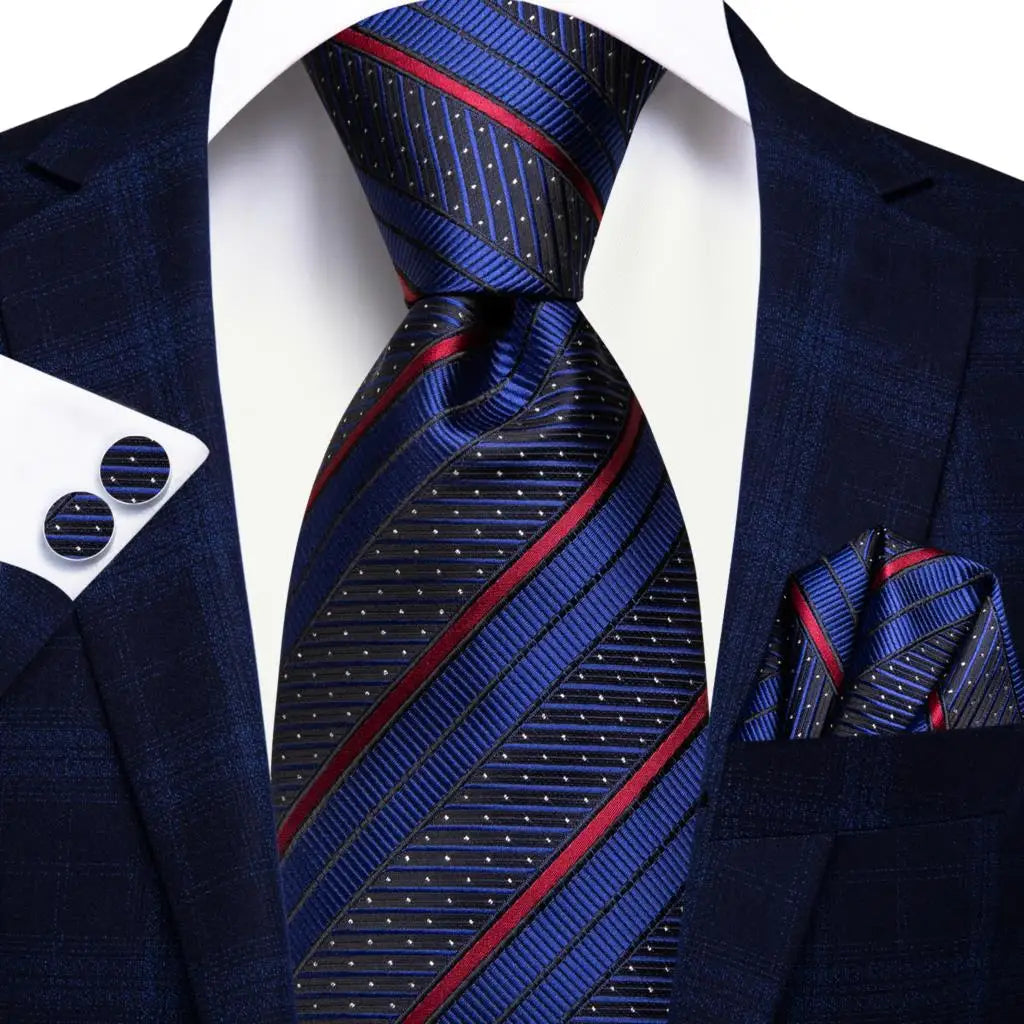 Business Tie for Men Silk Blue Tie Dots Necktie Set Plaid Cufflinks for Wedding Business Tie 150cm Hi-Tie SN-3529