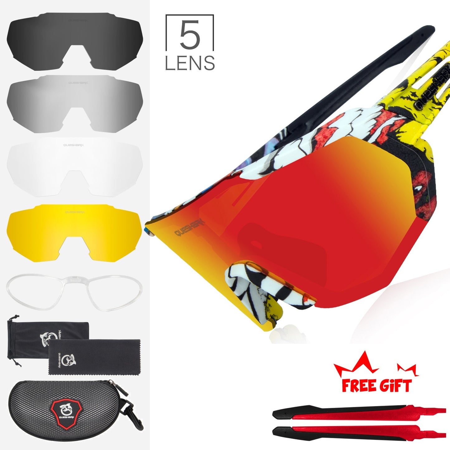 QUESHARK Women Men Polarized Cycling Sunglasses 5 Lens/Set Sports MTB Bicycle Eyewear Riding Road Bike Glasses Goggles QE42