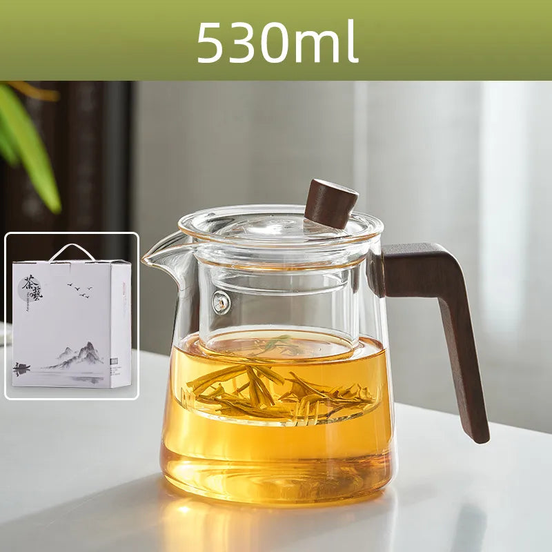 GIANXI Retro Glass Teapot Wood Handle Chinese Tea Ceremony Transparent Teawear S