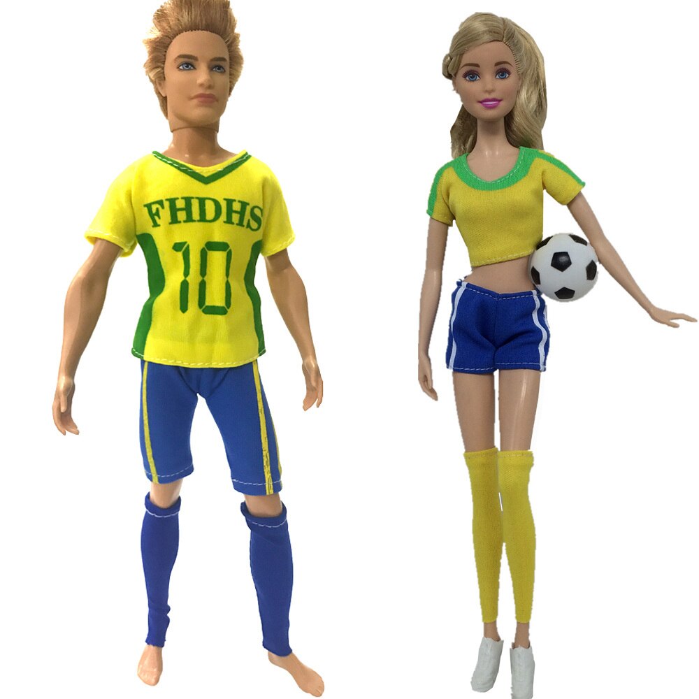 NK Mix 2 Pcs /Set Daily Wear Casual Couple Doll Dress for Barbie Doll Accessories Boy Girl Clothes Toy for Ken Doll 2GK JJ