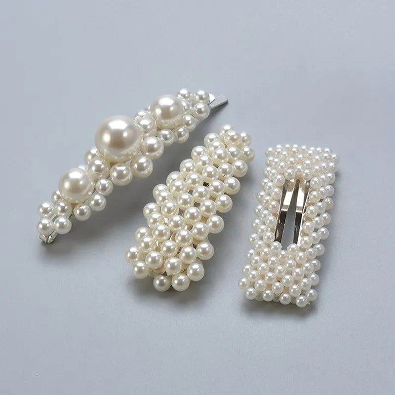 Korean Simulated Pearl Barrettes Beaded Geometric Women Hair Clip Hairgrips Hair Accessories Girls Jewelry Hair Pins