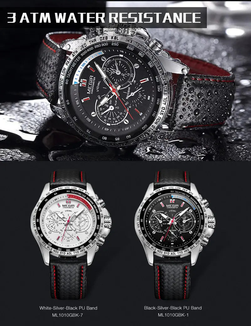 MEGIR Mens Watches Top Luxury Brand Male Clocks Military Army Man Sport Clock Leather Strap Business Quartz Men Wrist Watch 1010