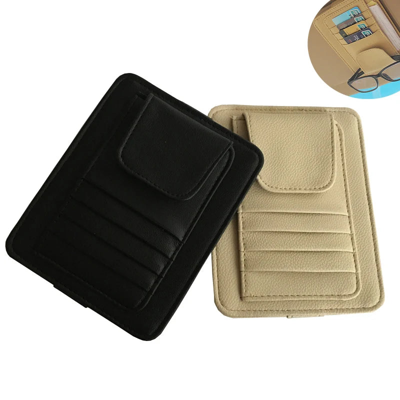PU Car Vehicle Sun Visor Sunglasses Eyeglasses Glasses Holder Storage Clip Credit Card Package ID Storage Pen Bag With 3 Color