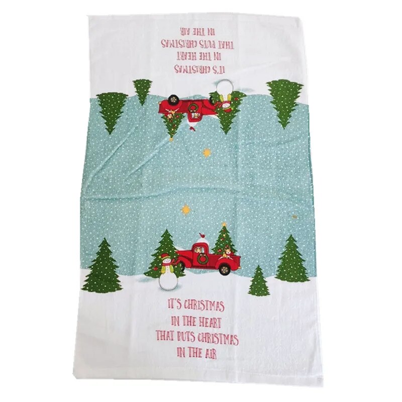 1Pc 41x65cm Christmas Snowman Santa Claus Tree Printed Cotton Kitchen Dishcloth Tea Towel Xmas Party