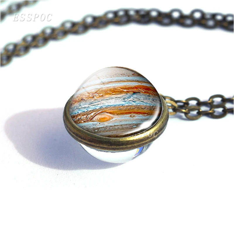 Full Moon Sphere Crystal Ball Glass Necklace Handmade Double Side Glass Ball Pendant Solar System Outer Space Astronomy Jewelry