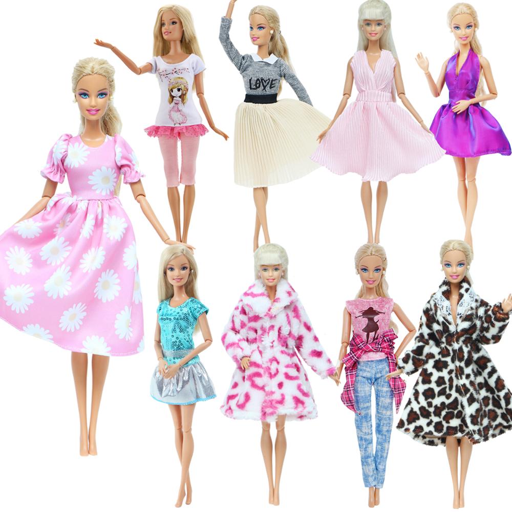 1 PCS Handmade Fashion Outfit Short Dress Cartoon Cute Pattern T-Shirt Pants Trousers Accessories Clothes for Barbie Doll Toys