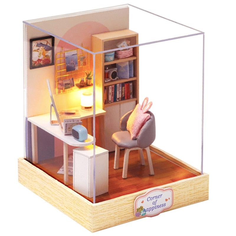 Doll House Furniture Diy Miniature 3D Wooden Miniaturas Dollhouse Toys for Children Birthday Casa Kitten Diary H013