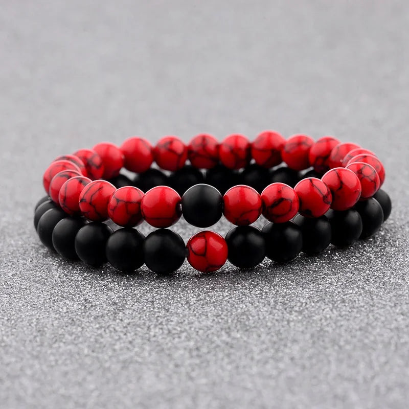 Couples Distance Bracelet Natural Wood Stone White and Black Yin Yang Beaded Bracelets for Men Women Best Friend Valentine's Day