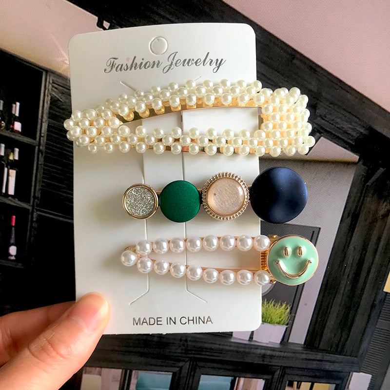 Korean Simulated Pearl Barrettes Beaded Geometric Women Hair Clip Hairgrips Hair Accessories Girls Jewelry Hair Pins