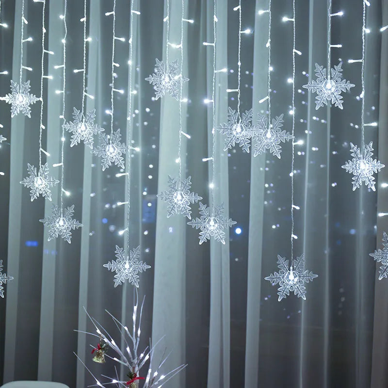 3.2M Christmas Snowflakes LED String Lights Flashing Fairy Curtain Lights Waterp