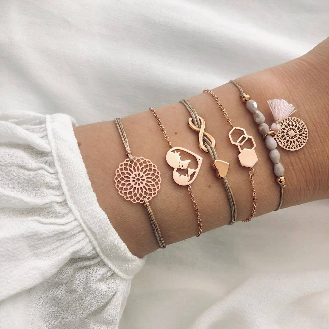 Boho Rope Bracelets & Bangles for Women Bohemian Beaded Charm Bracelet Femme Se Multilayer Jewelry Accessories Bijoux