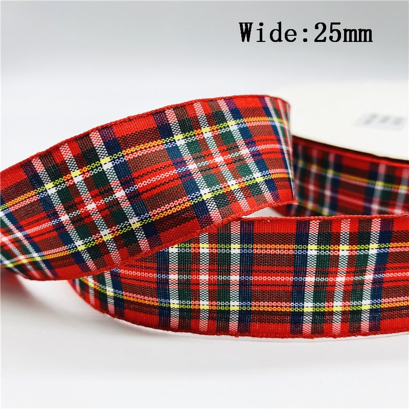 5yards/Lot 25mm Plaid Ribbon Christmas Decor Ribbon for Handmade Design Christmas Decoration DIY